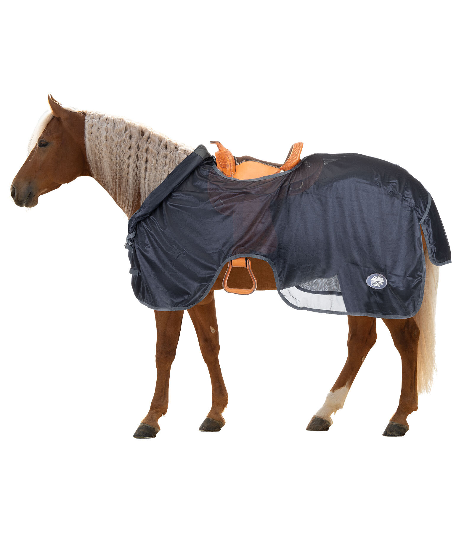 Western-Fliegen-Ausreitdecke mit einrollbarem Halsteil