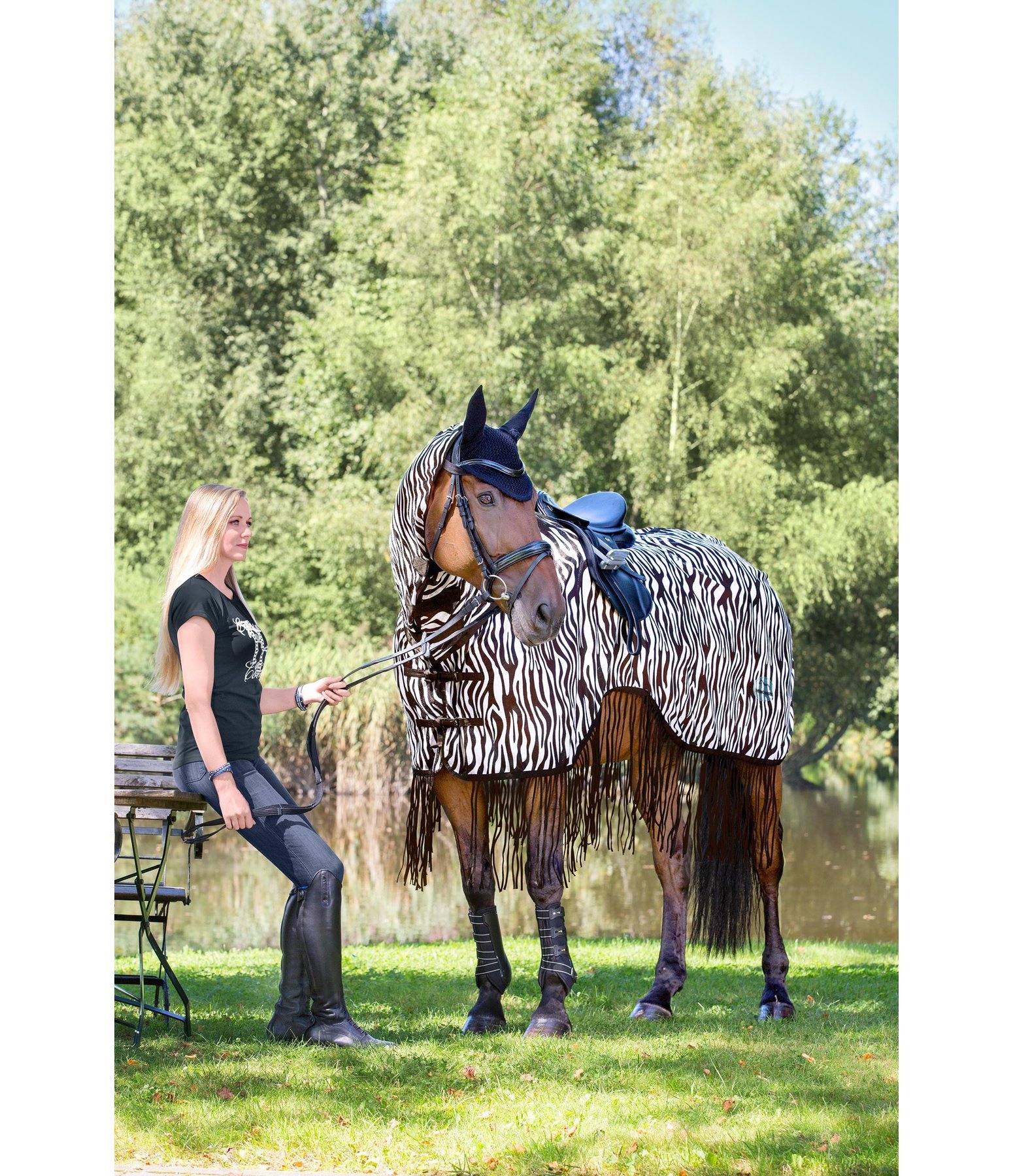 B-Ware: Fliegen-Ausreitdecke Zebra mit Fransen