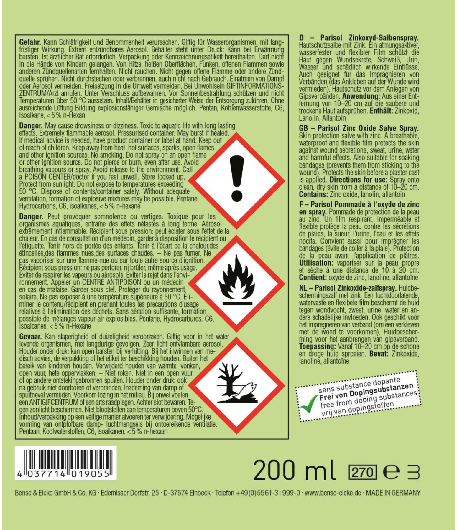 Zinkoxyd-Salbenspray für Pferde