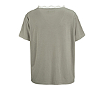 Locker geschnittenes T-Shirt mit V-Ausschnitt und Spitzendetails. Leicht dehnbarer, atmungsaktiver Stoff. 66 % Polyester, 28 % V